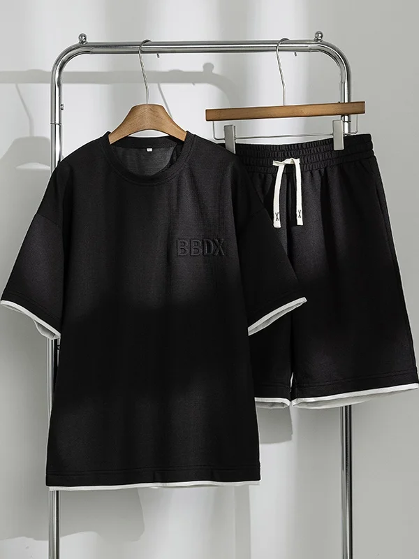 

Loose Men's Summer Sportswear Set Short Sleeve round Neck Breathable Casual Fashionable Teenagers JXAETE DDWD-T01