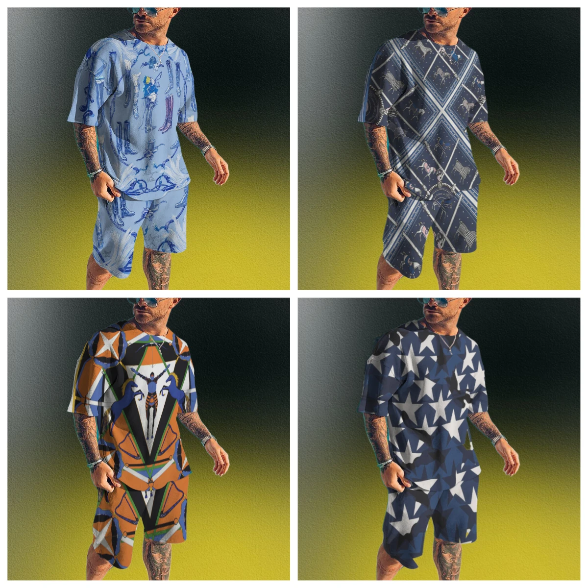 

25 Summer Hot Selling Men's Shorts Short Sleeved 3D Printed Set, Beach Vacation Breathable, Fashionable and Comfortable Thin Set