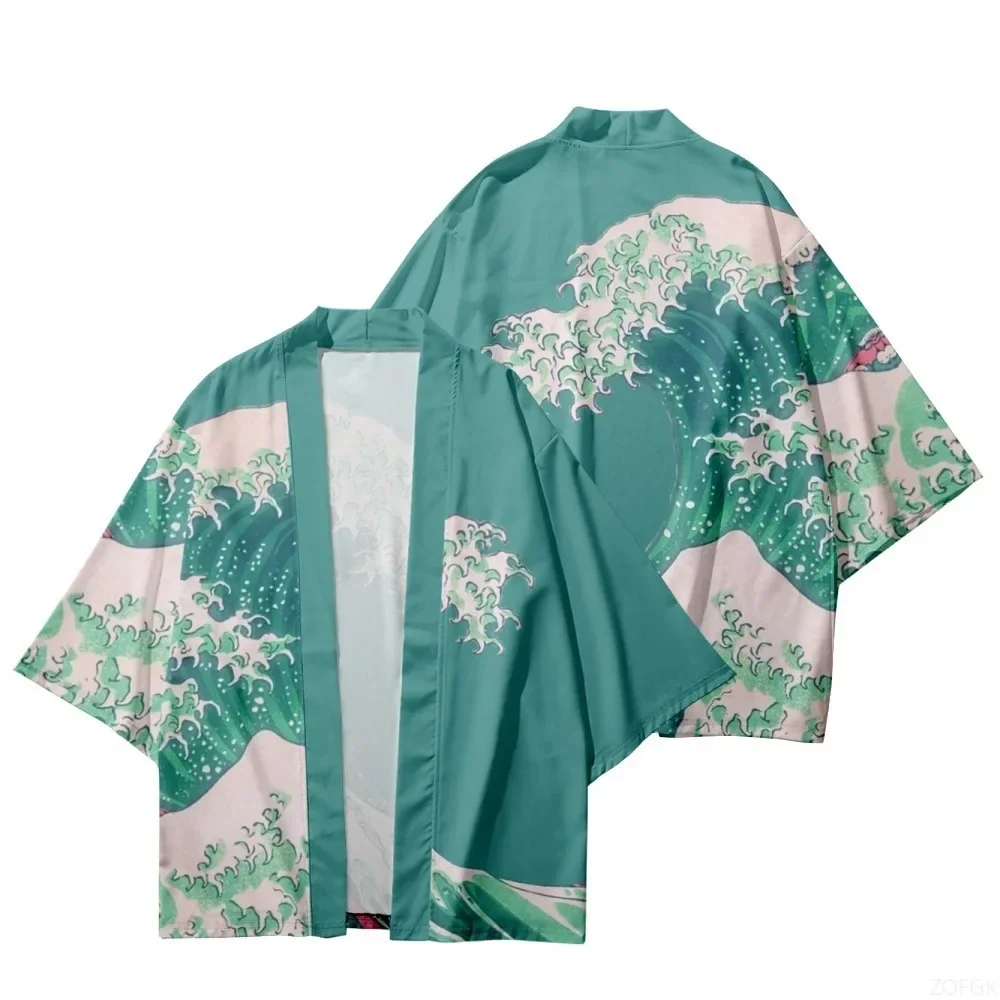 Surf Kimono Unisex Kanagawa Wave Japanese Ukiyo Vintage Art New 3D Printed Lightweight Short Sleeve Trendy Stylish Comfy Current