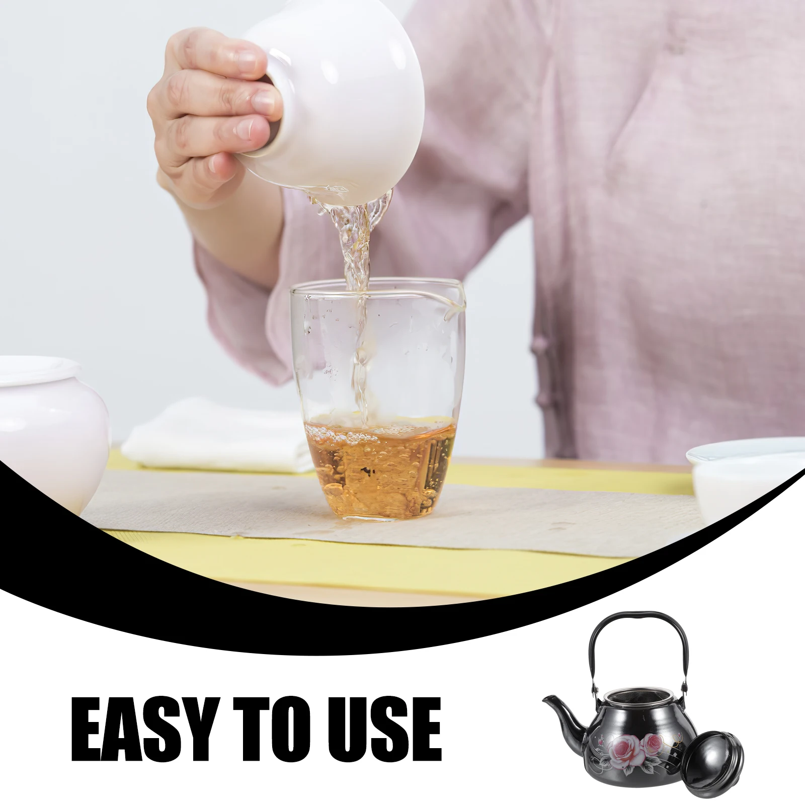 

Enamel Tea Kettle Floral Pattern Retro Vintage Stovetop Pot For Hot Water Coffee Loose Tea Heat Resistant Kitchen