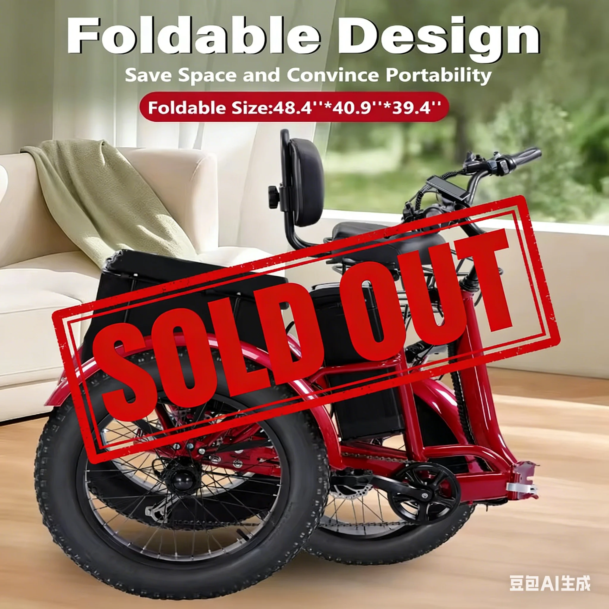 

48V500WElectric Tricycle for Adults Brushless Motor Folding Trike Ebike Folding E-Tricycle with Large Basket and Lithium Battery