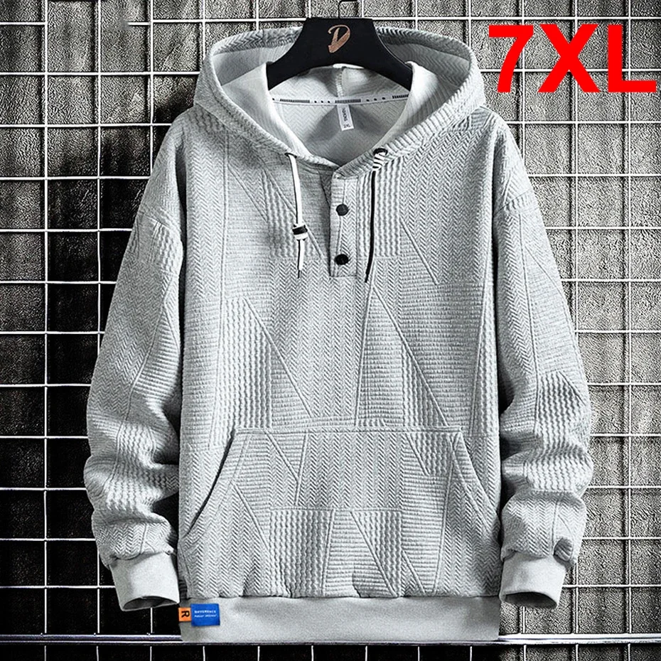 Spring Autumn Solid Color Hoodies Men Plus Size 7XL Hooded Sweatshirt Fashion Casual Hoodies Male