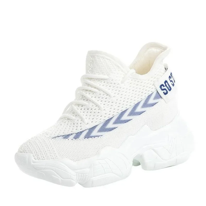 

Высокое качество 8 см вязаная сетчатая женская весенне-летняя обувь массивные кроссовки на платформе на танкетке дышащие модные кроссовки без шнуровки