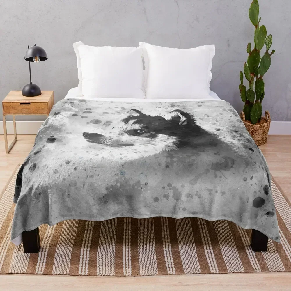 

Husky watercolor portrait Throw Blanket Soft Plush Blanket as Housewarming Gift