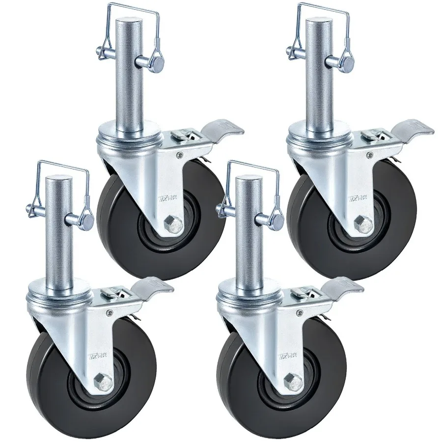 Roues d'échafaudage Baker 4 Pack 5 roues d'échafaudage 1 tige ronde solide roues de 280LBS pour échafaudage roues d'échafaudage en caoutchouc avec