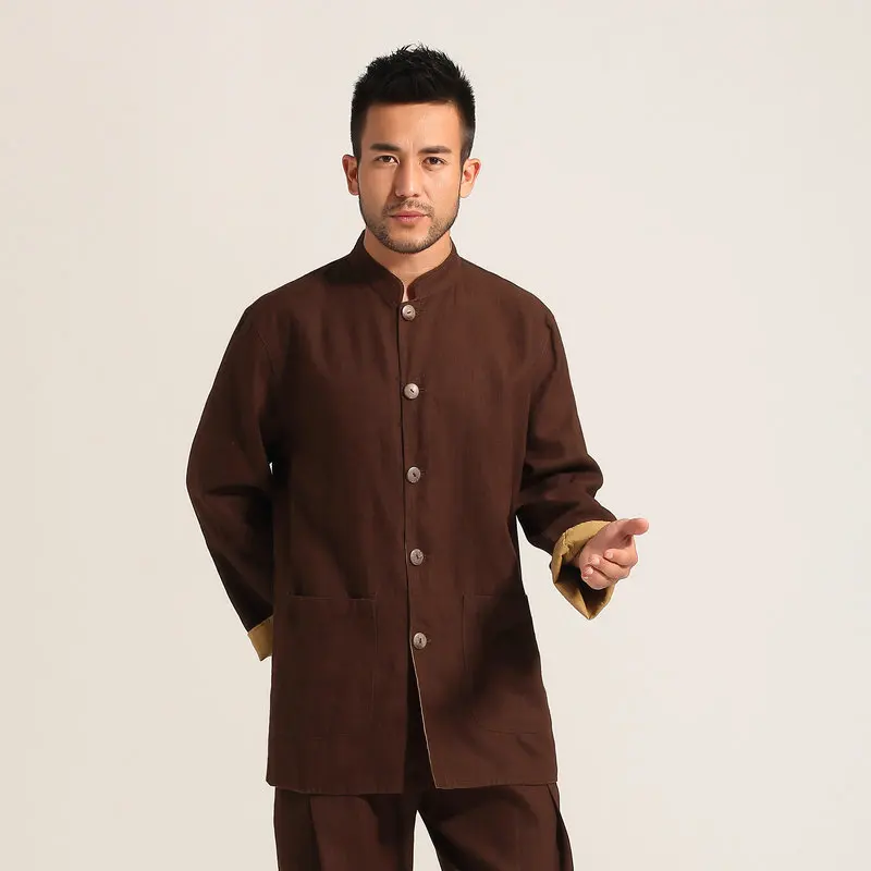 Oriental Style Men Traditional Linen Coat Wearing Both Sides Design Mandarin Collar Design Tang Suit Tangzhuang Tunic Outerwear