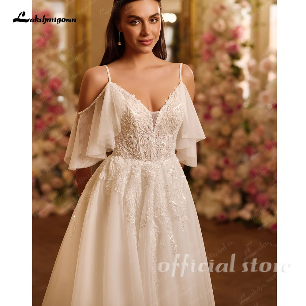 Lakshmigown Illusion Damen Hochzeitskleid für Party, A-Linie, Sweetheart-Ausschnitt, Spitzenapplikationen, Brautkleider, Falten, Maßanfertigung – Detail 7