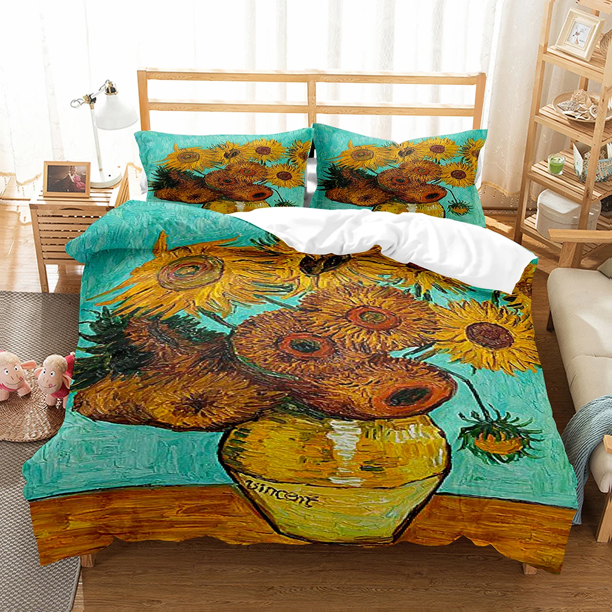 Van Gogh Oil Painting Duvet Cover Set Art Painting Pattern Polyester Comforter Cover King Queen Size for Men Women Bedding Set