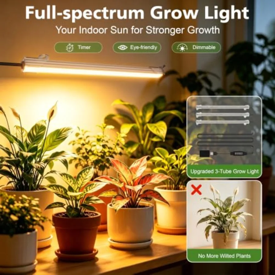 Indoor plant stand with grow light for home use, metal frame in black, 7-tier 49-inch lighted shelving unit with energy-efficie