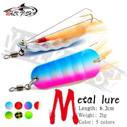 WALK FISH Rainbow 21G/6.2cm Spoon Metal Fishing Lure Anti-hanging Bottom Single Hook with Feather Hard Bait Ice Fishing Tackle