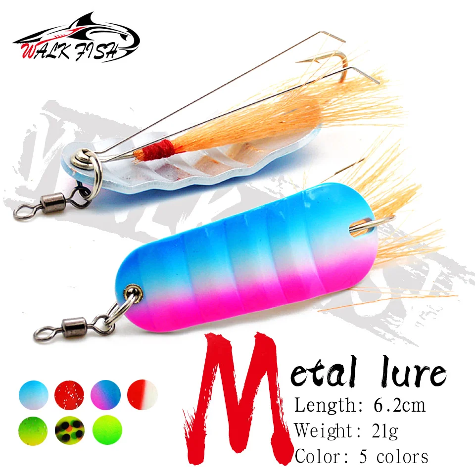 WALK FISH Rainbow 21G/6.2cm Spoon Metal Fishing Lure Anti-hanging Bottom Single Hook with Feather Hard Bait Ice Fishing Tackle