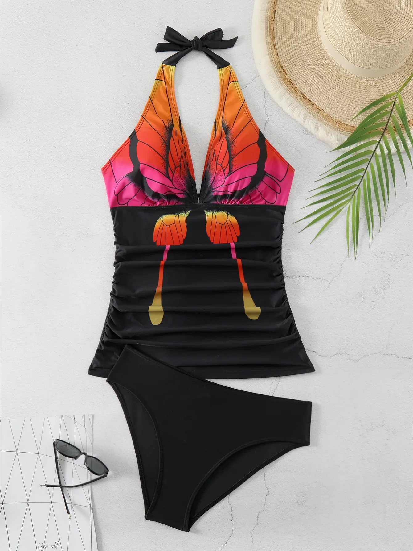 

Butterfly Print Two Pieces Swimsuit Woman High Waisted Swimwear Female Tankini Sets Beach Wear Bathing Suit Women Swimming Suits