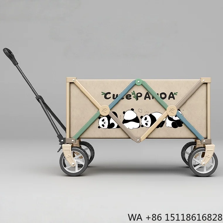 Professional OEM Customizable Patterns 90kg Load Steel Mesh Four-Wheel Folding Camping Wagon Shopping Eco-Friendly