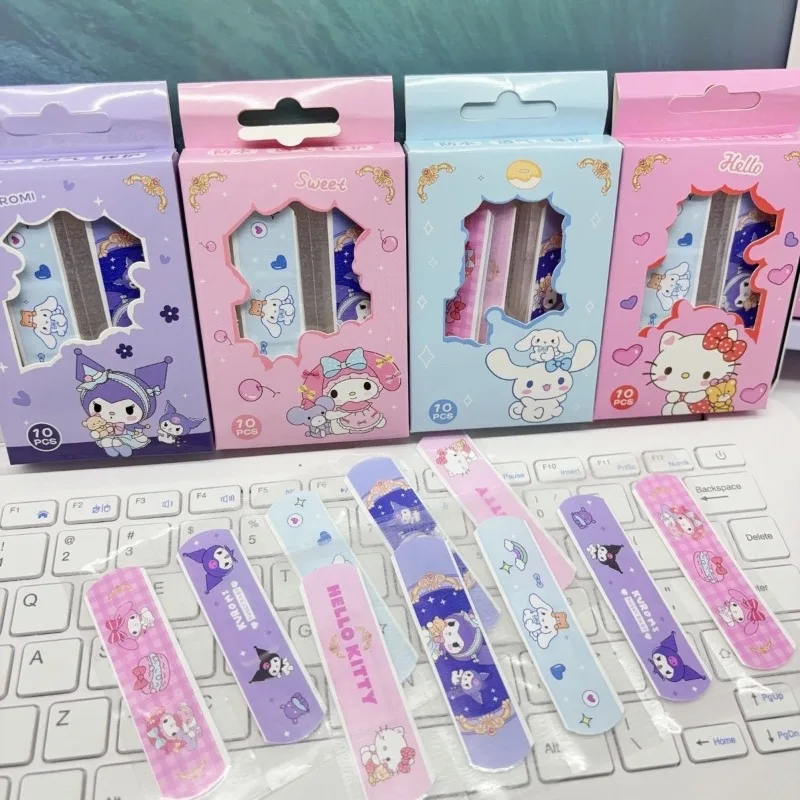 Sanrio Hello kitty Kuromi My melody Kawaii Band-Aid 10pcs boxed student children waterproof breathable wound wound hemostasis