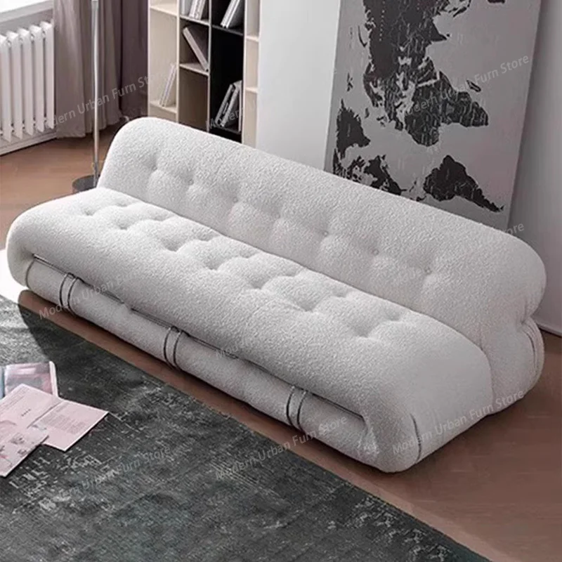 Modern Nordic Beige Steel Teeth Lounge Couch Retro Home Office Lambswool Soft Sofas Comfort Thicken Living Room Sofa Furniture