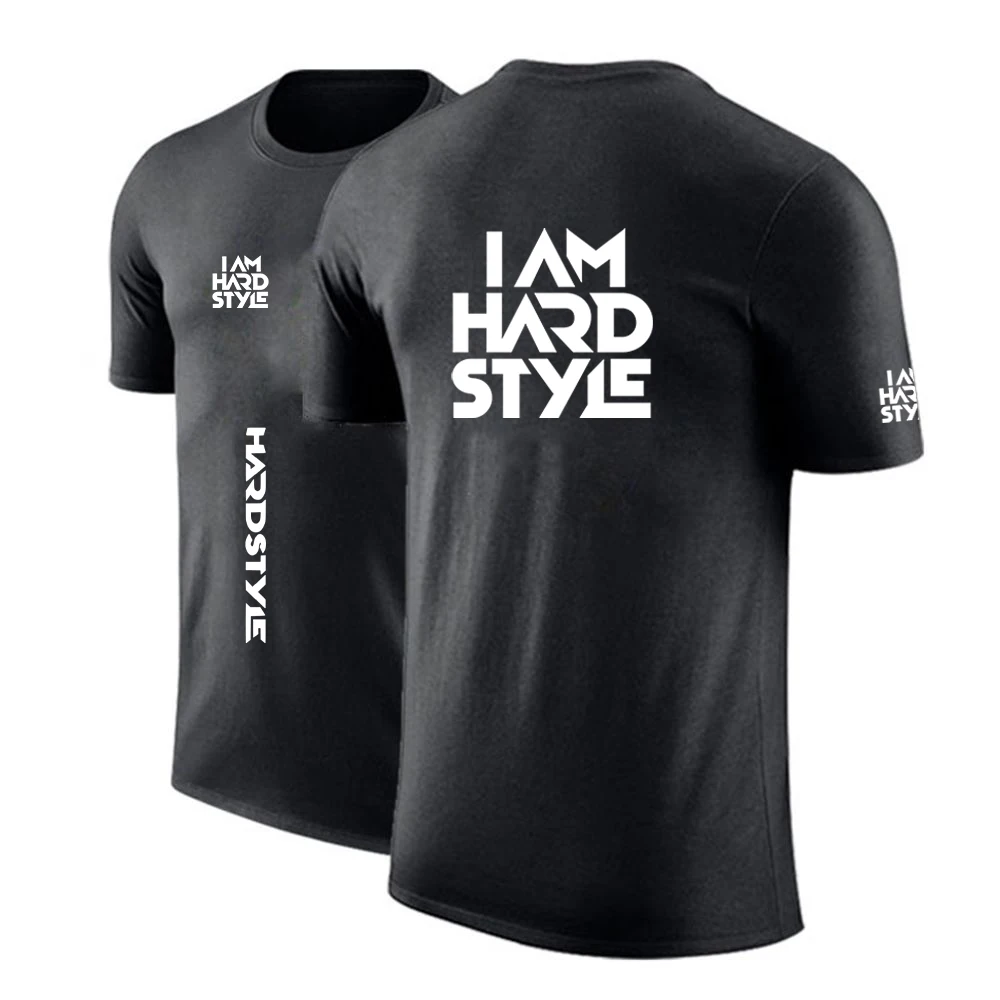 2024 Summer Men's I Am Hardstyle Logo Printed Outdoor Sports Fashion Comfortable Solid Color Breathable Round Neck Short Sleeves