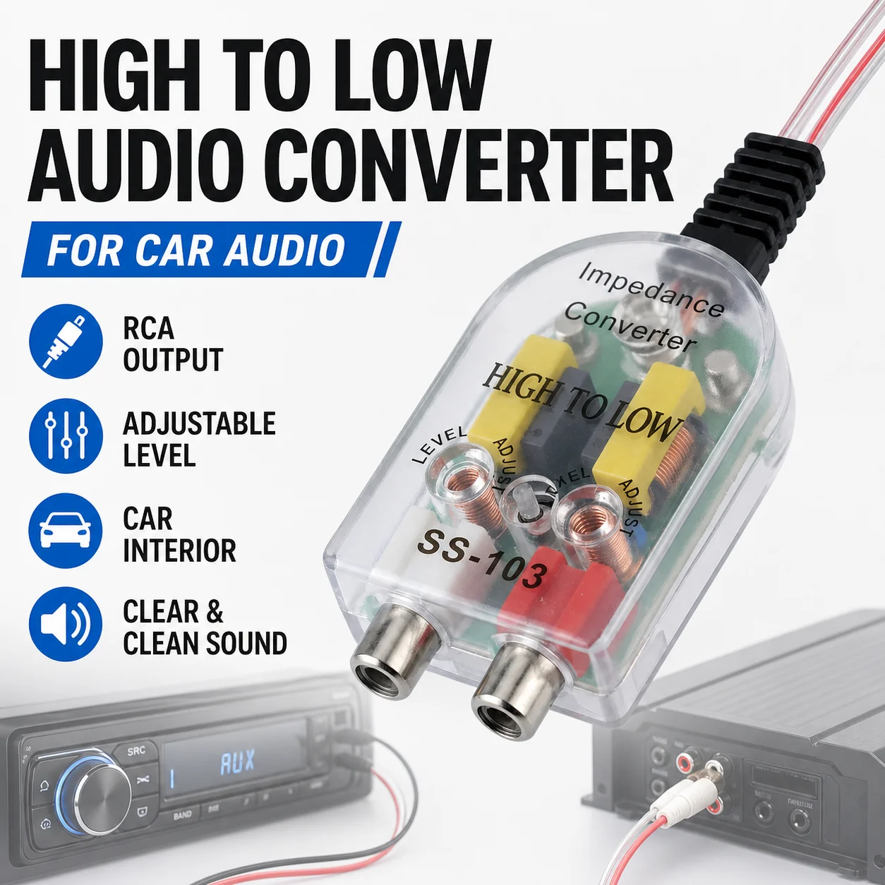 1Pcs Car Speaker To RCA Level Adaptor High To Low Sockets Auto Line Out Audio converter Sound Subwoofer Amplifier High Audio Acc