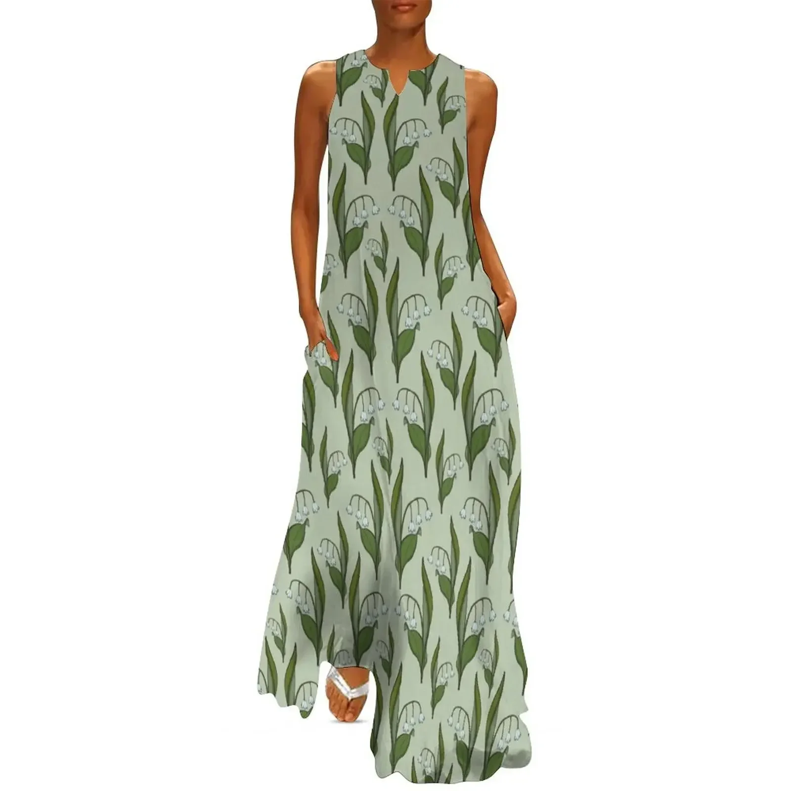 

Lily of the valley flower pattern Long Dress elegant women's sets Dress vintage luxury woman evening dress