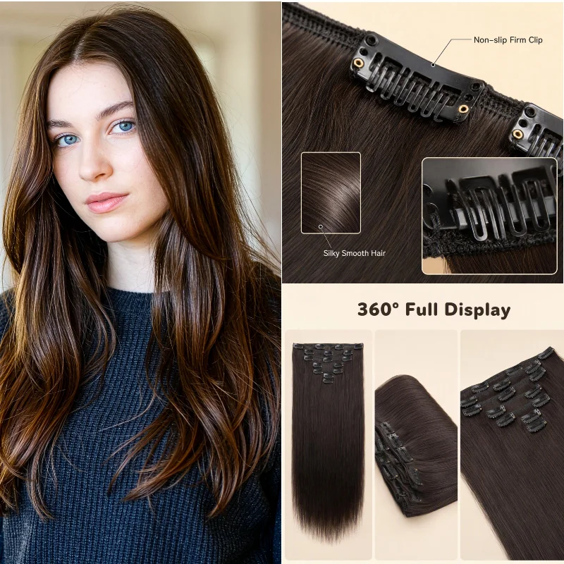 Real Human Hair 7Pcs Clip In Extensions 16inch Water Wave #4 P27-613 Reusable Transform Look Boost Fullness Office Professional
