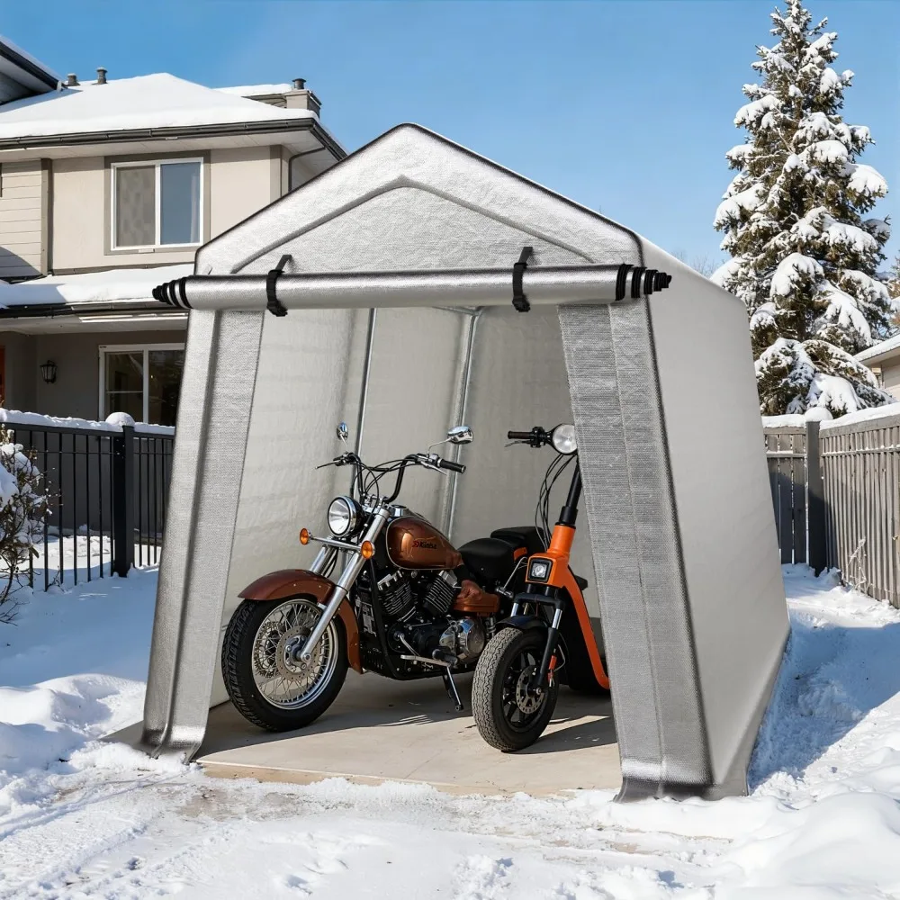 

7 X 12 FT Carport, Portable Shed W/220G Heavy Duty Waterproof PE Tarp, Roll-up Zipper Door & Vent, Customized