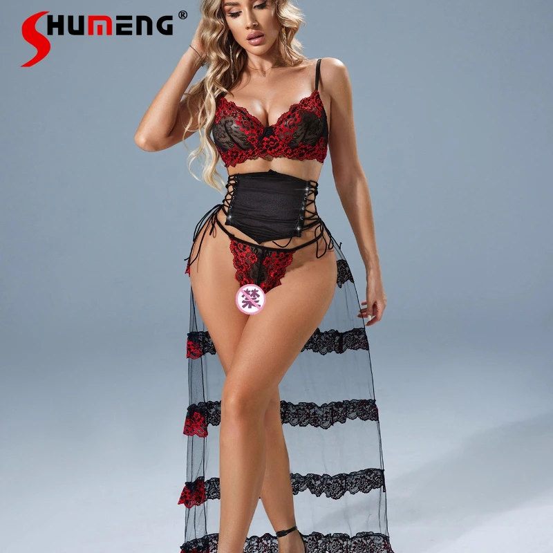 

Sexy See Through Thin Lace Tops and Brief Sets Women Pure Desire Lingerie Set Female Autumn Underwear Luxury Bra Suits