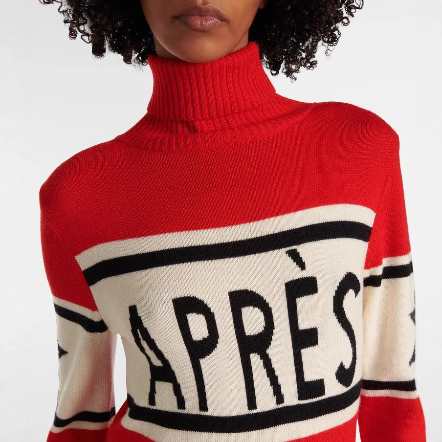 Harajuku autumn and winter new jacquard knitted letter stripe fashion high-necked slim women's sweater