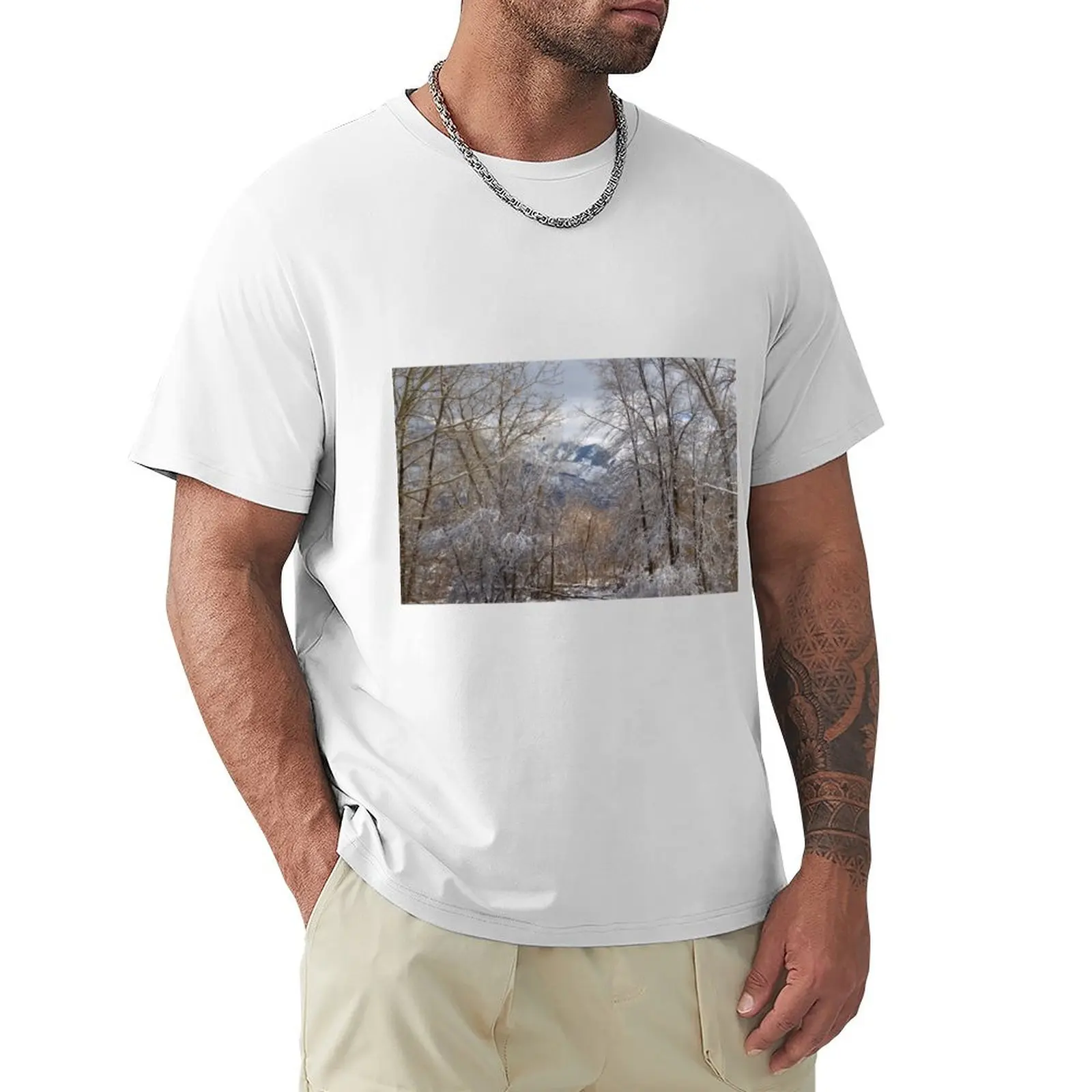 

Winter mountain nature landscape scene with trees and snow T-shirt cute tops plain mens plain t shirts