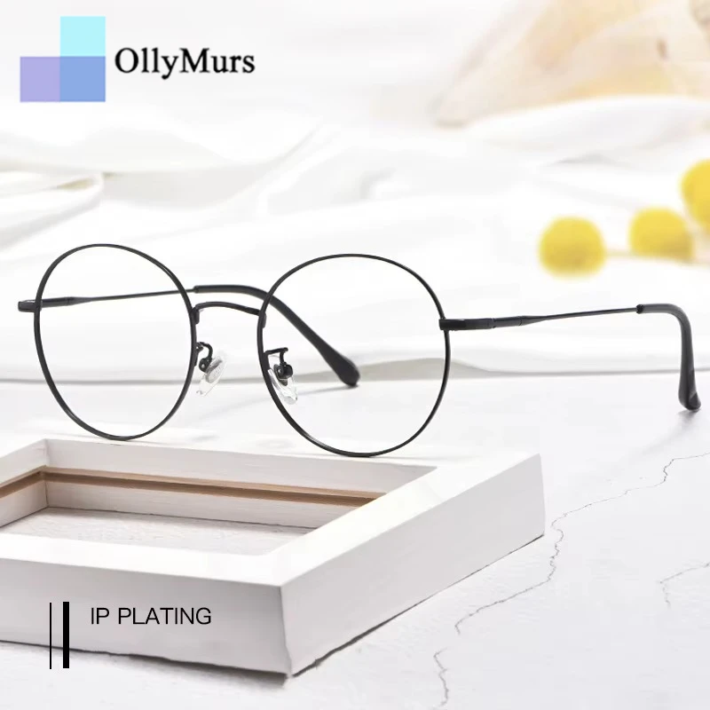 OLLYMURS للجنسين ريترو مستدير بيتا تيتانيوم خفيفة الوزن للغاية إطارات النظارات لتصحيح قصر النظر العصرية النظارات البصرية الموضة