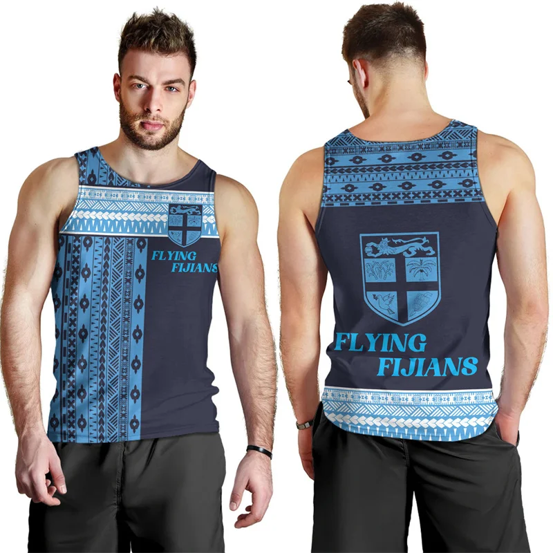 Harajuku Summer 3D Printing Flying Fijians Tank Top Fiji Emblem Fijian Pride Graphic Gym Tank Top Men Cool Fashion Vest Clothing