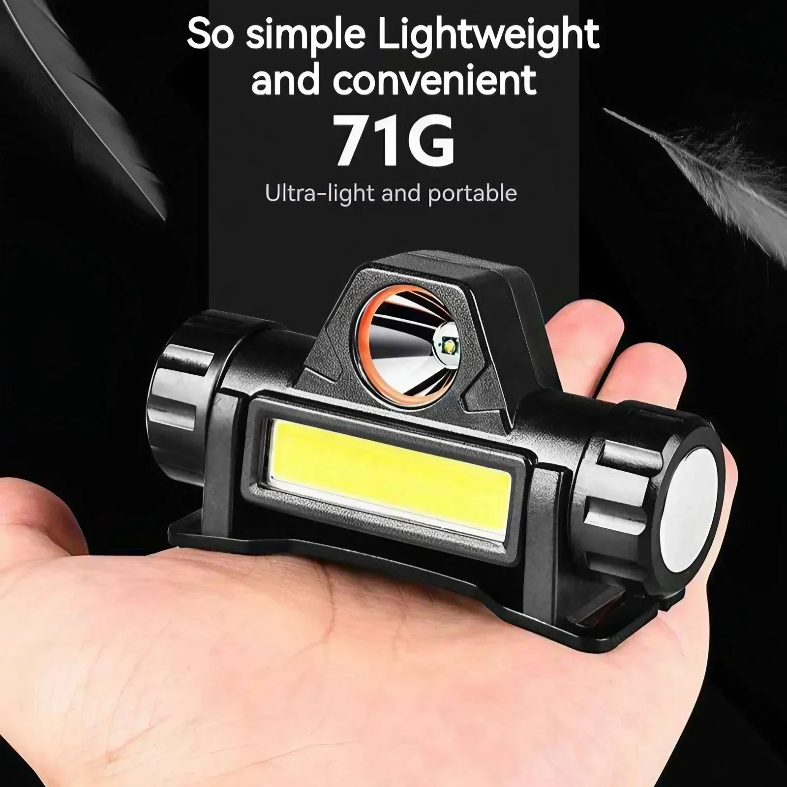 Lampada frontale a LED con ricarica USB ad alta luminosità Lampada da lavoro magnetica Doppia sorgente luminosa COB Pesca notturna all'aperto
