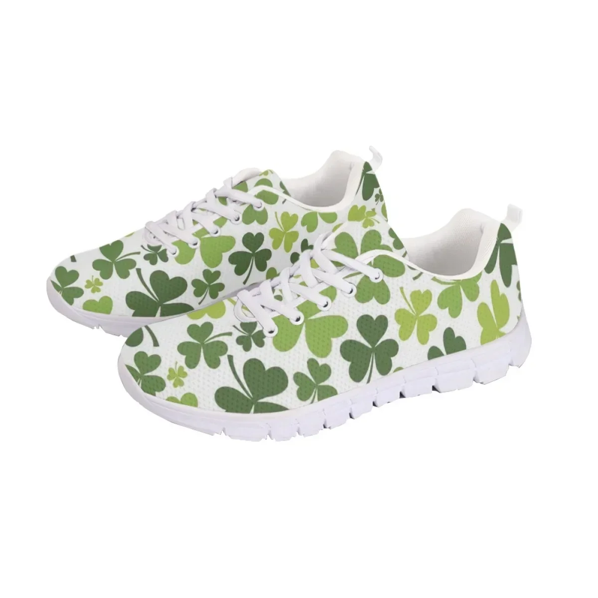 Shamrock Print Comfort Mesh Shoes Lucky Green Breathable Lace Up Flat Sneakers Fitness Basketball Running Shoes Footwear Summer