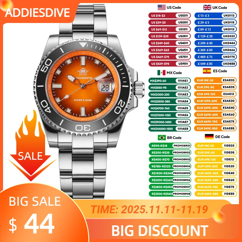 Addiesdive 41 مللي متر العلامة التجارية الأعلى الرياضة غواص ساعة السيراميك الحافة الملونة الهاتفي AD2089 Reloj Hombre 200 متر مقاوم للماء ساعات كوارتز جديدة