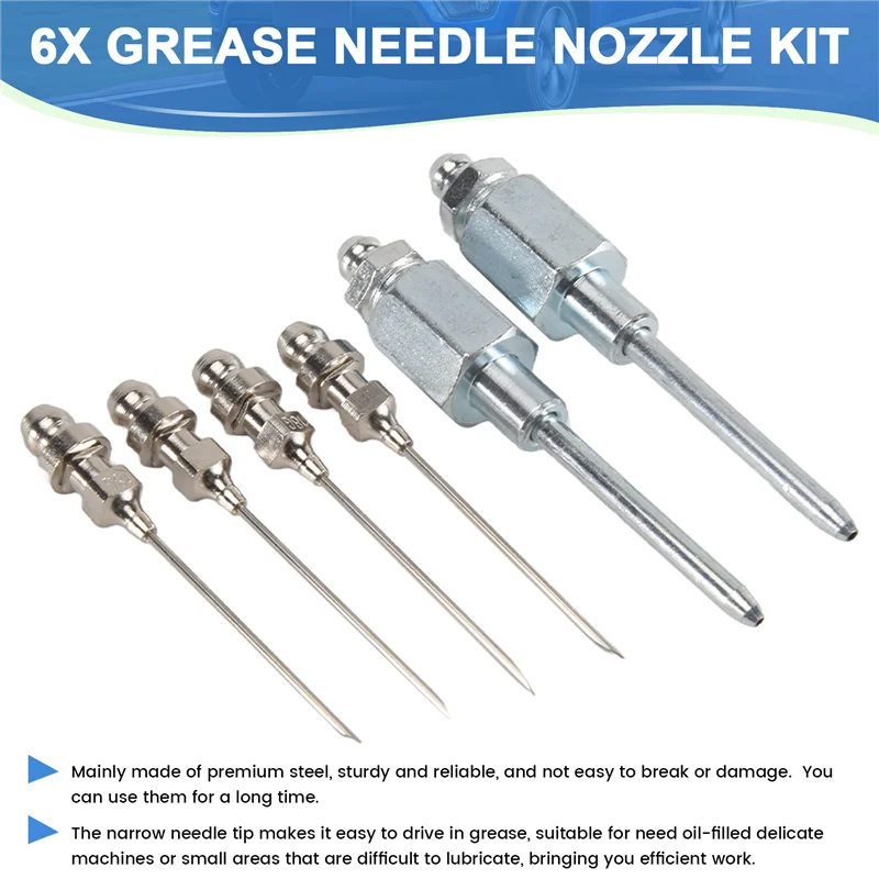 A20K-6Pcs Fett Nadel Düse Kit, Stahl Fett Düse Nadel Spender Fett Injektor Nadel Fett Adapter Fitting Werkzeug