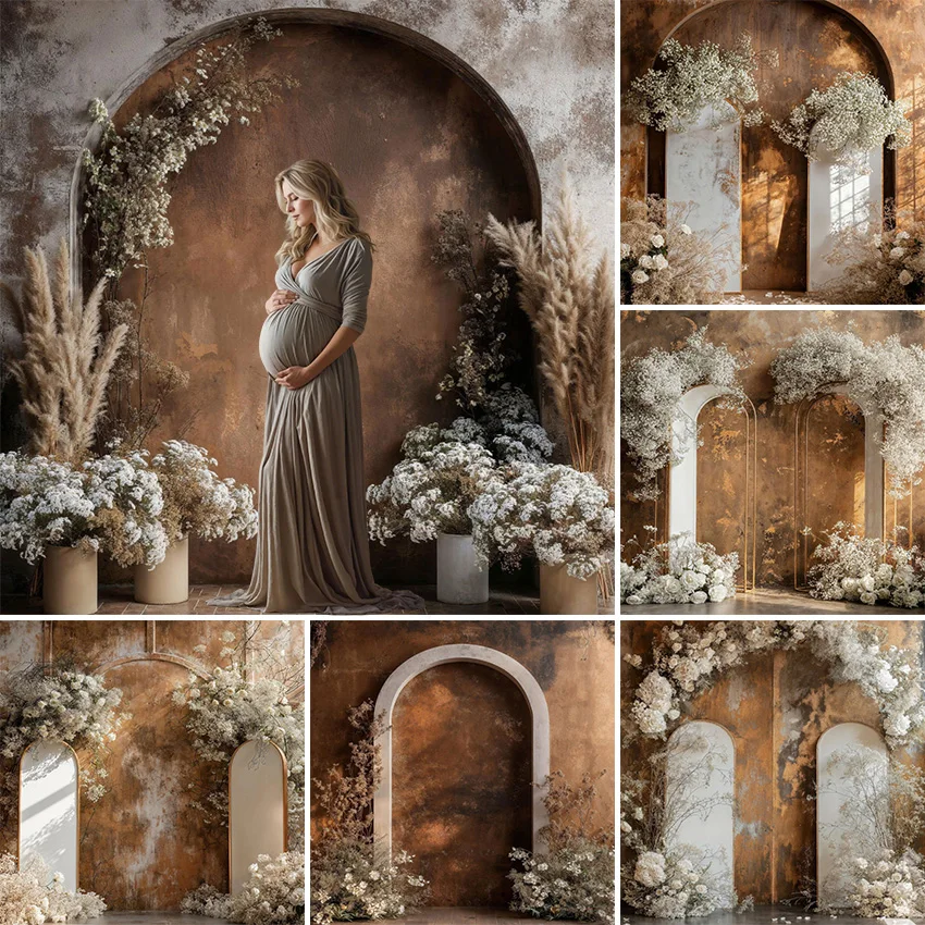 

Винтажный фон для фотосъемки с аркой, в стиле бохо, с пампасной травой, для взрослых, на день рождения, для беременных, свадебный, портретный декор, фон для фотостудии