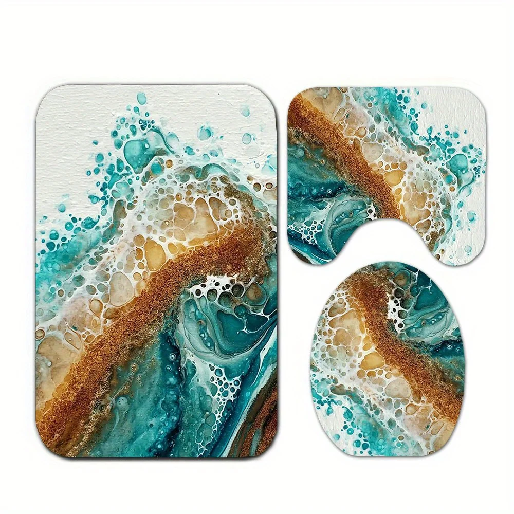 

Набор из 3 ковриков для ванной комнаты с абстрактным сине-коричневым мраморным узором, из смолы, нескользящие, влаговпитывающие, для домашнего декора
