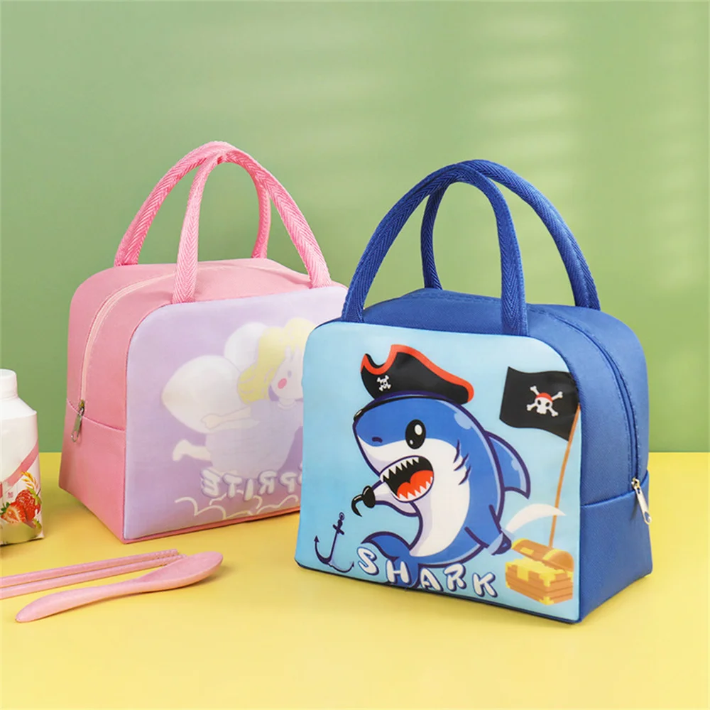 Lunch Bag Bento Bag Kids Handheld Insulated Bag Oxford Cloth Cute Cartoon Student Lunchbox Bag