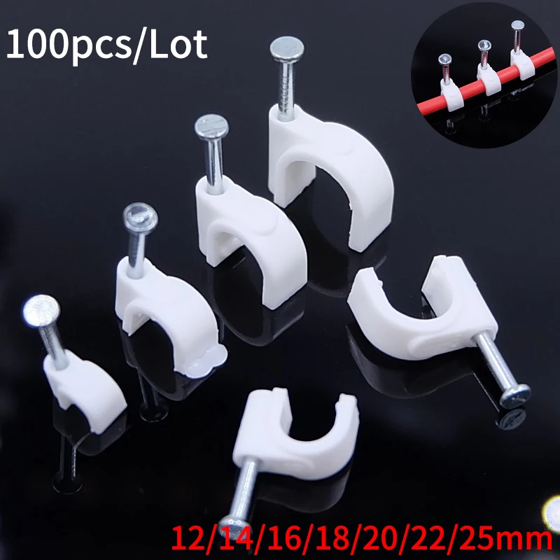 Clips de câble ronds en nylon en forme de C, acier au carbone N64.Line, fil circulaire, support mural, 12mm, 14mm, 16mm, 18mm, 100mm, 20/25 pièces
