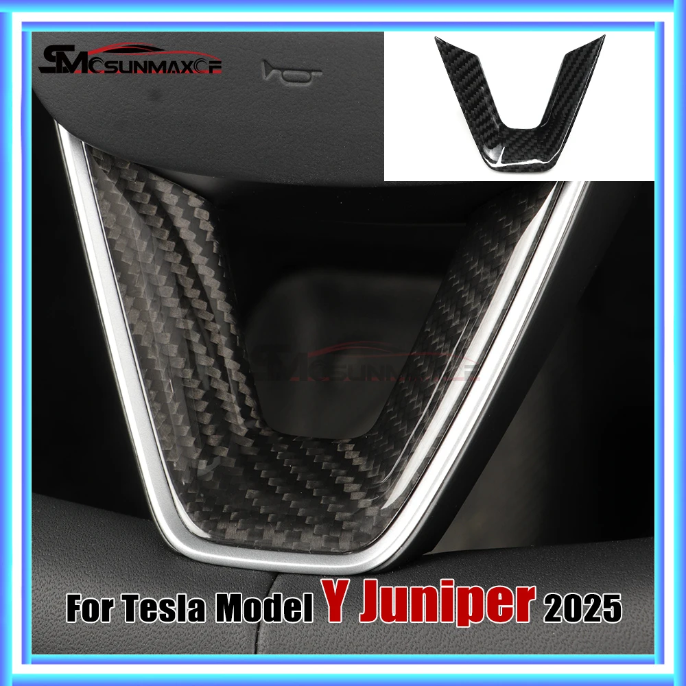 

For Tesla Model Y Juniper 2025 Real Carbon Fiber Steering Wheel Decoration Sticker Cover Car Interior Accessories