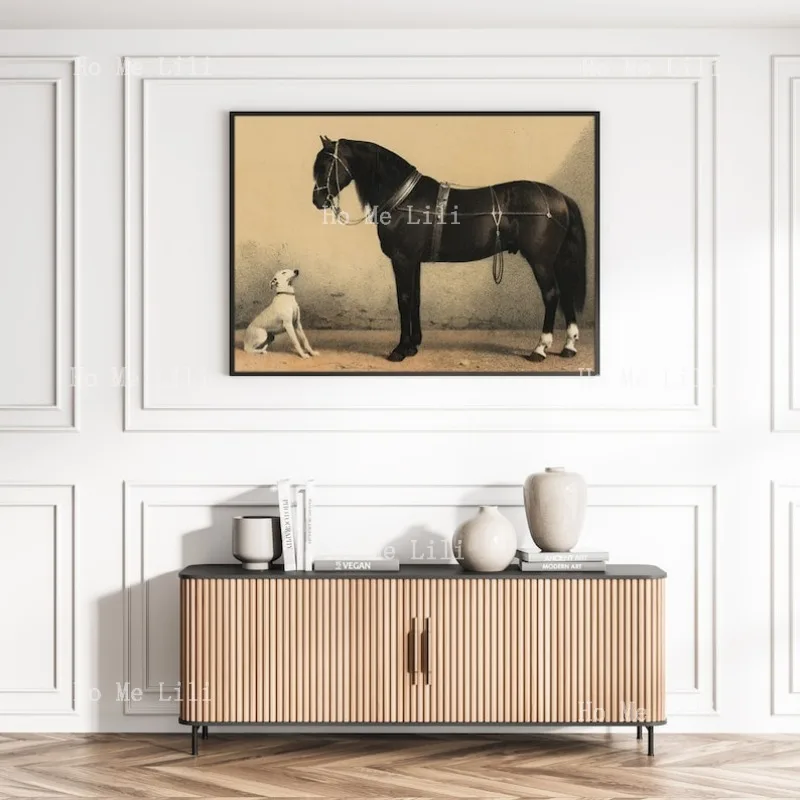 Horse And Dog Animal Vintage Lithograph Antique Retro Poster Unframed Rustic Farmhouse Wall Canvas Print Art Country Horse And Dog Animal Vintage Lithograph Antique Retro Poster Unframed Rustic Farmhouse Wall Canvas Print Art Country