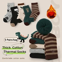 5 pairs/lot Children's Winter Socks Baby Toddlers Cartoon Dinosaur Warm Socks Boys Mid Calf Thicken Cotton Thermal Terry  Socks