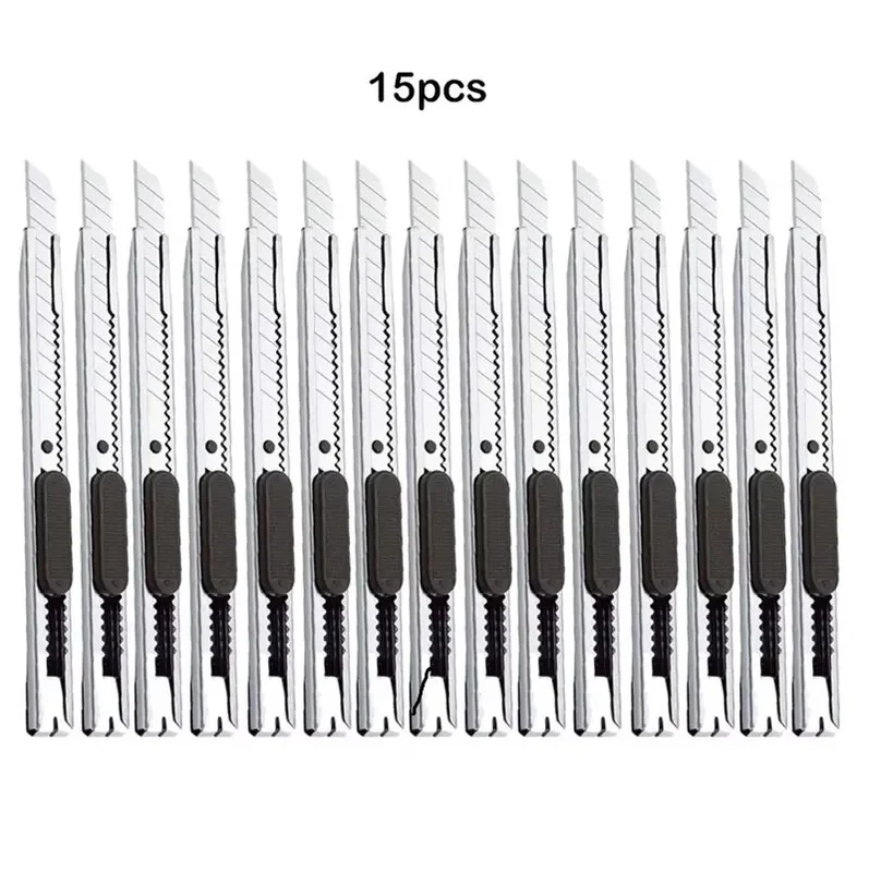 15pcs Stainless Steel Retractable Utility Knife 9mm Snap Off Blades Hobby Knife Box Cutter Perfect For Cutting At Home