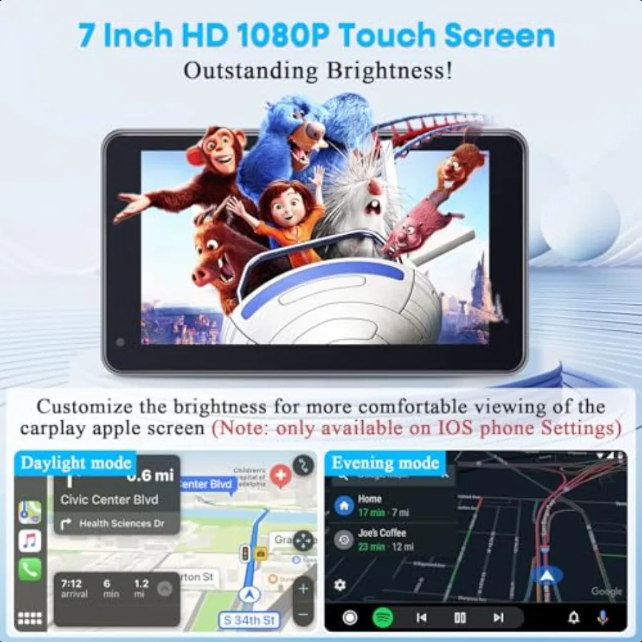 Carplay لشاشة السيارة المحمولة Apple: سهلة الإعداد 7 بوصة Android Auto Wirel Car Play Touchscreen مع GPS Navigation Bluetooth F #6