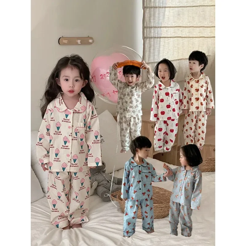Kids Pajamas Set Spring Autumn Long Sleeve Children\'s All-match Homewear Korean Style Boys Girls Casual Sleeping Suits