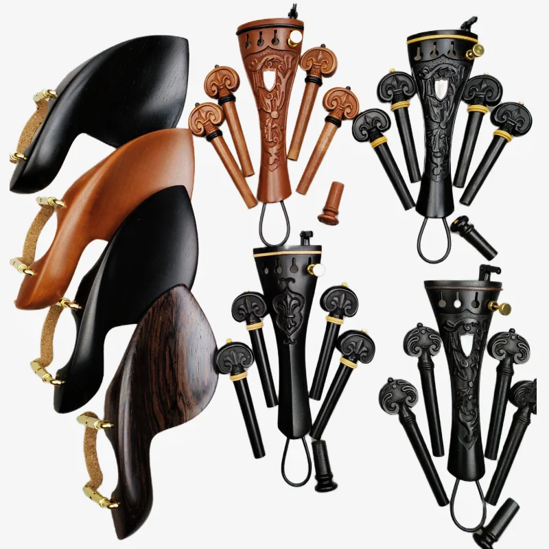 

Beautiful Carved Violin Accessories With Breaket Clamp Screw Gut Fintuner Violin Chin Rest Tailpiece Pegs Ebony Rosewood