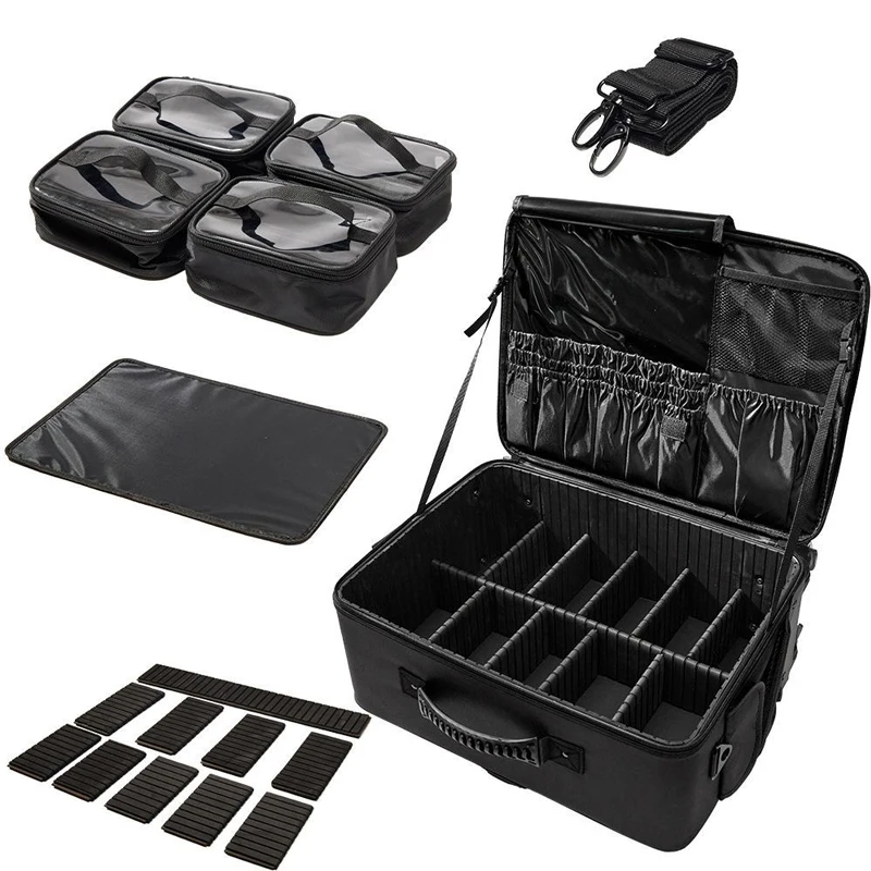 

Makeup Tool Trolley Case Oxford Cloth Swivel Wheel Suitcase Tattoo Nail Tool Box Detachable Partition Handheld Makeup Bag