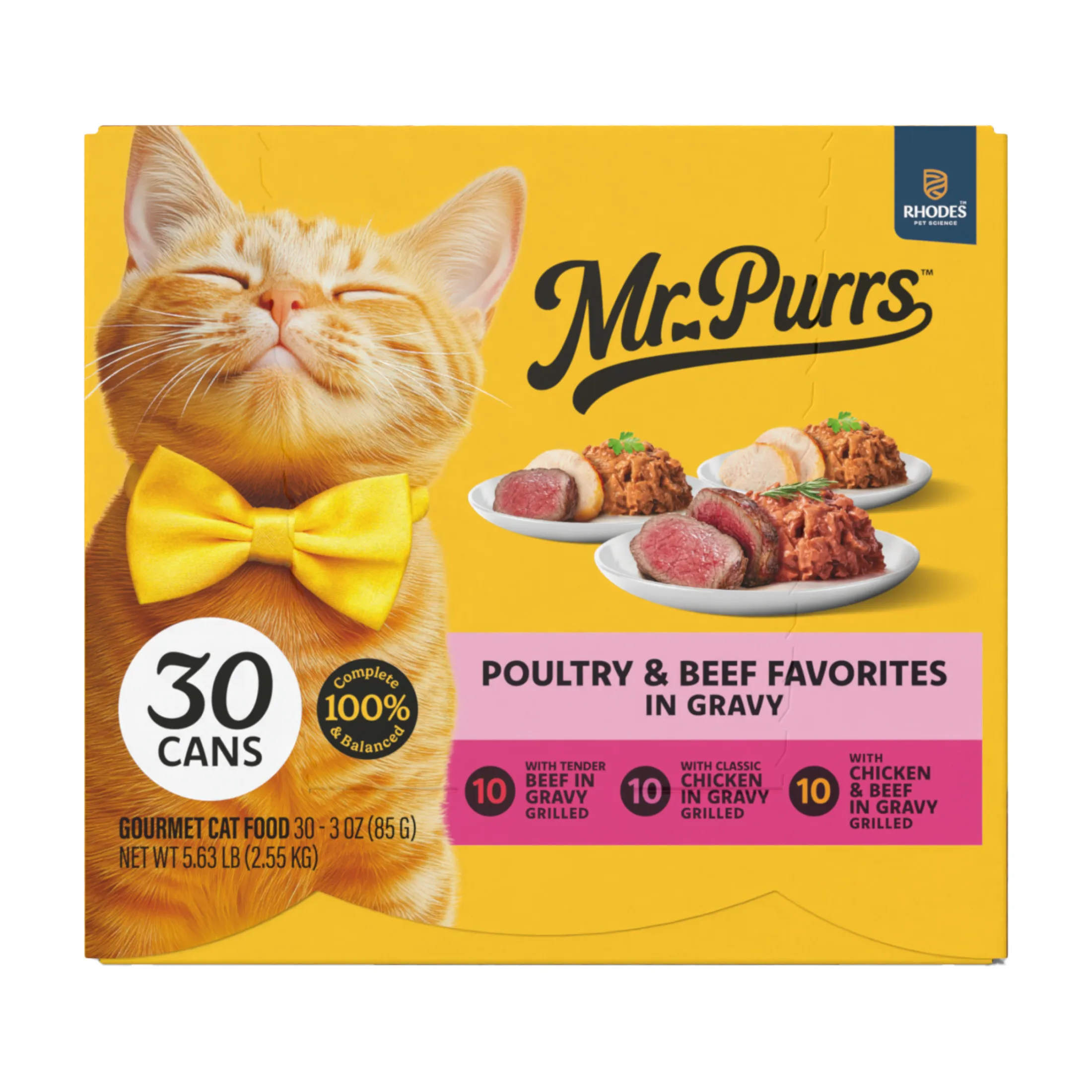 Alimento húmedo para gatos, variedad de pollo y ternera a la parrilla en salsa, latas de 3 oz, paquete de 30 unidades