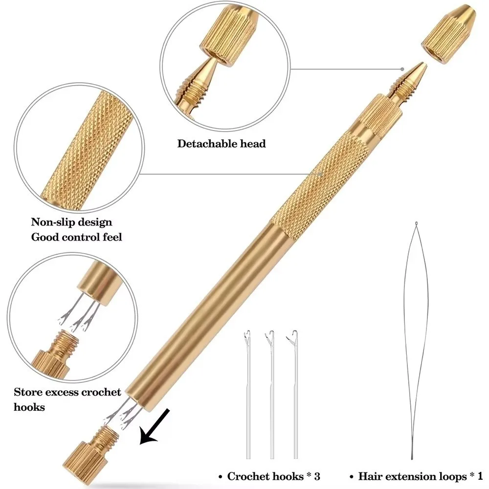

DIY 4-in-1 Hair Extension Tools Ventilating Aluminum Loop Needle Threader Micro Ring Crochet Needles Knitting Hook Needles