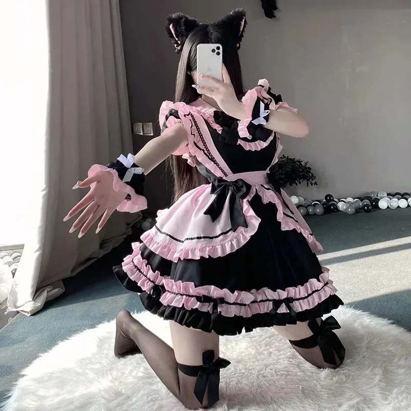 

CyAnime Heavy Industry Maid Lolita, короткая юбка, новый милый черный и розовый костюм горничной, костюм Лолиты, мягкое платье для девочек 2025