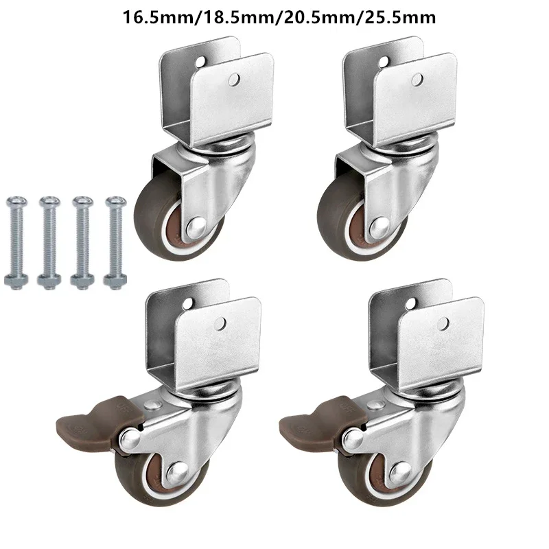 4 szt. 1,5/2 cala uniwersalne koło w kształcie litery U 16/18/20/25 mm łóżeczko z litego drewna huśtawka łóżko rama kwiatowa hamulec układ kierowniczy stopka płyta zaciskowa