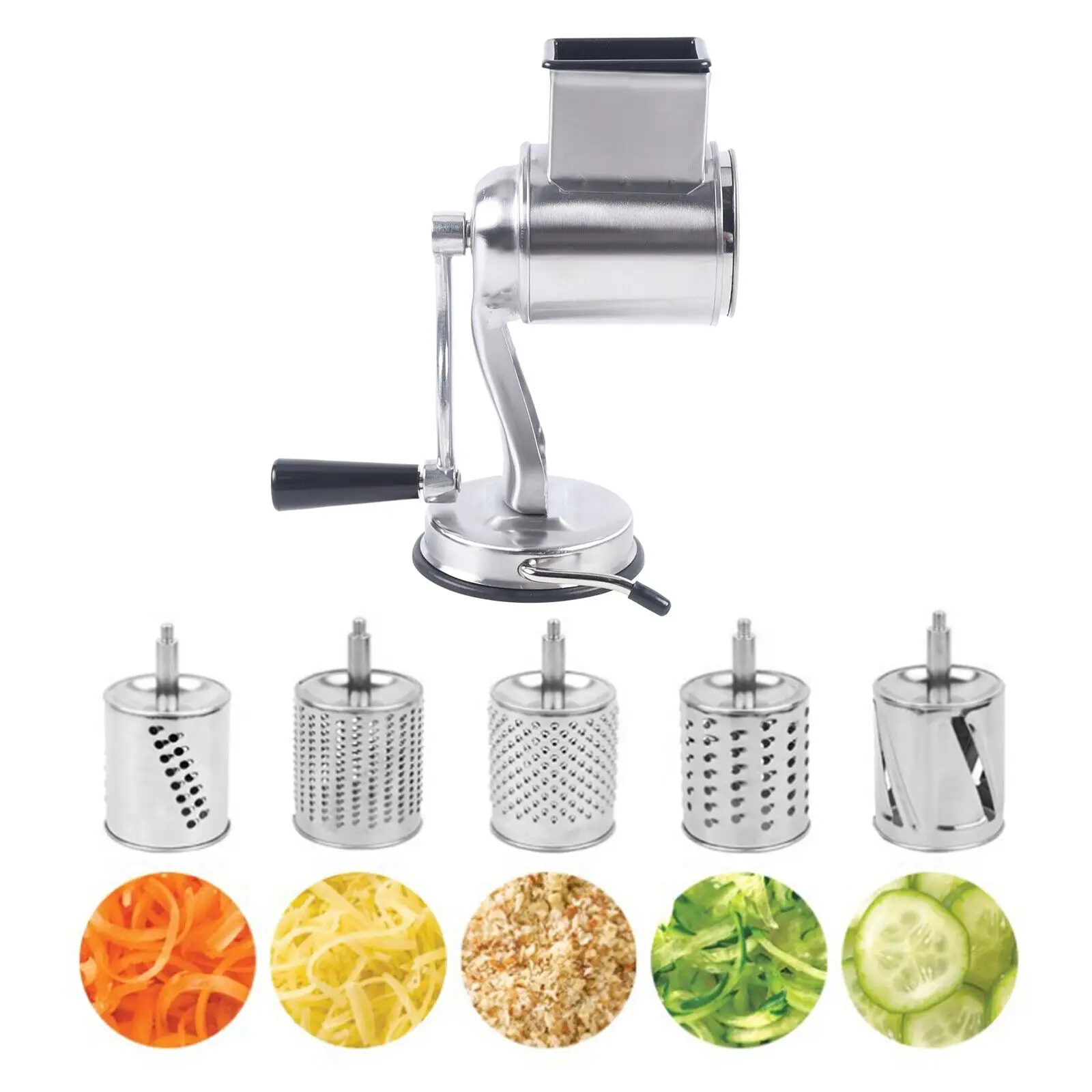 Stainless steel Rotary Vegetable Cheese Grater Potato Slicer Rotary Handheld Grater with 5 Blades Dishwasher Safe